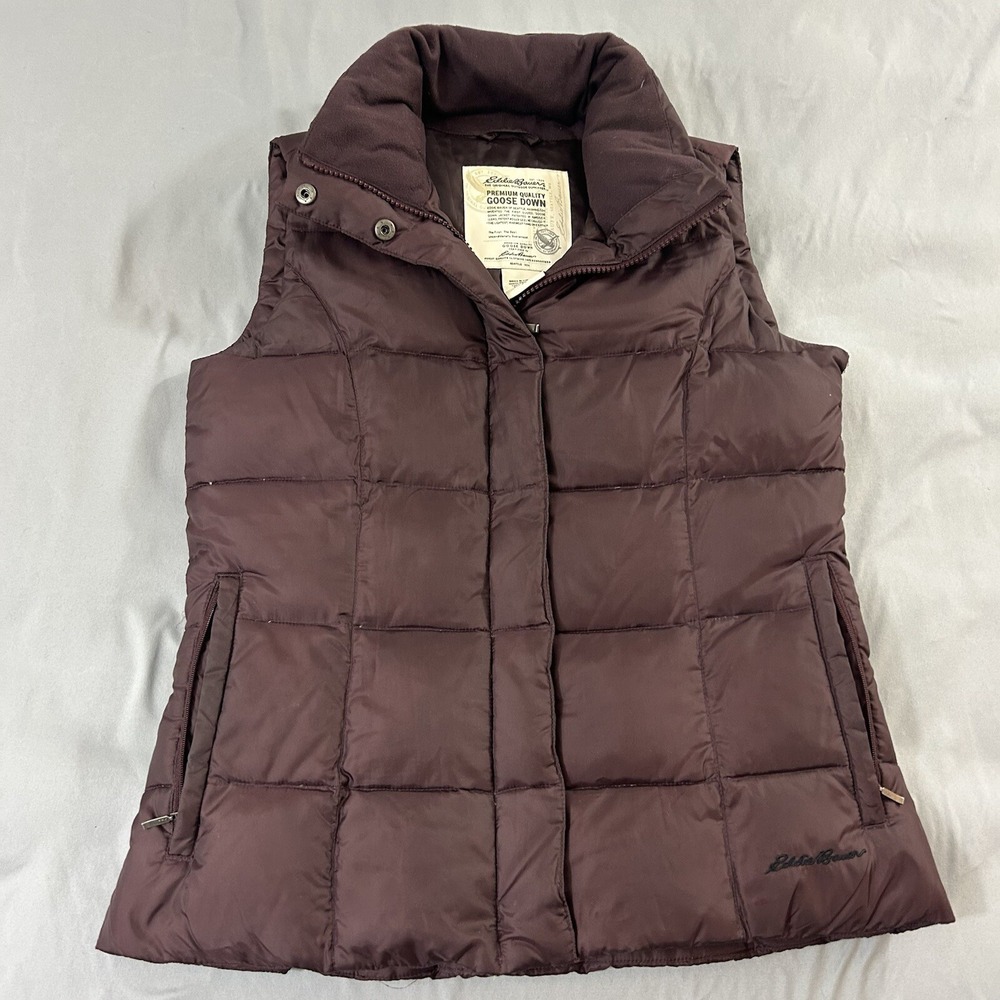 Eddie Bauer Women XS Vest Brown Goose Down 700 Fill Power Full Zipper Vest